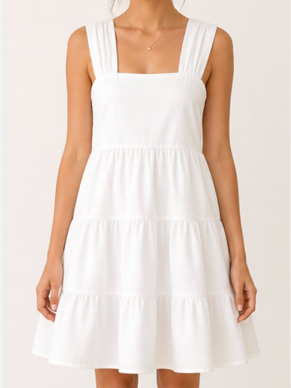 White Tiered Mini Dress – Sleeveless Summer Babydoll Dress